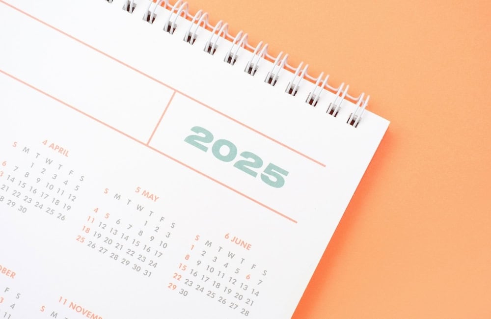 Stockfoto van een kalender van 2025