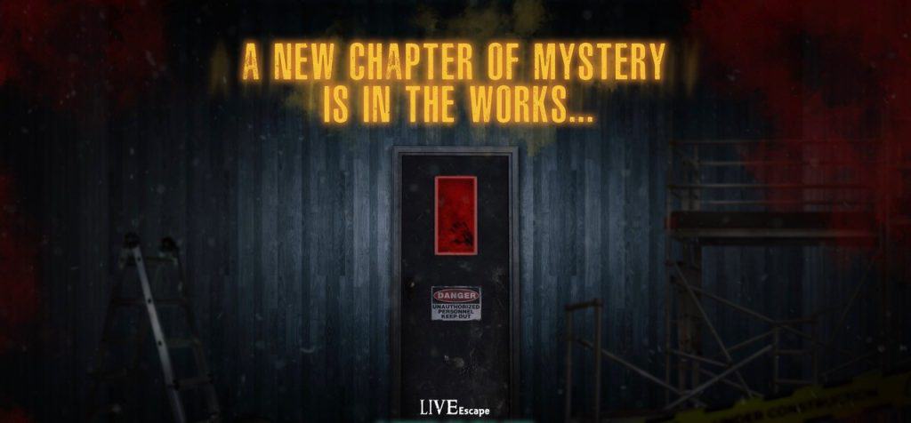 Afbeelding van een deur met de tekst erin: A new capter of mystery is in the works...