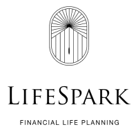 Logo LifeSpark: Een bloem met zonnestralen en een paraplu in een ovaal